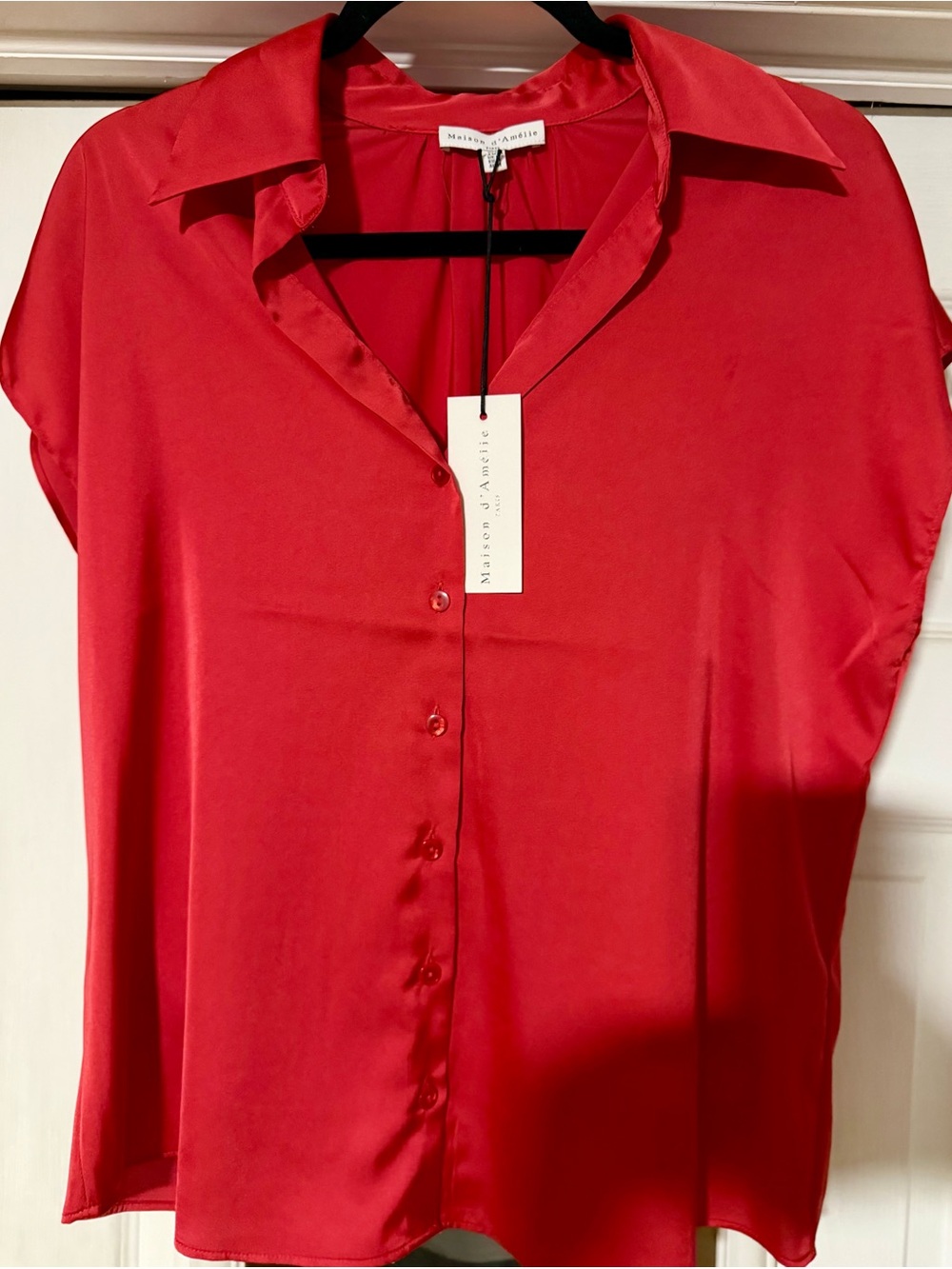 Maison Jules Red Satin Button-Front Shirt